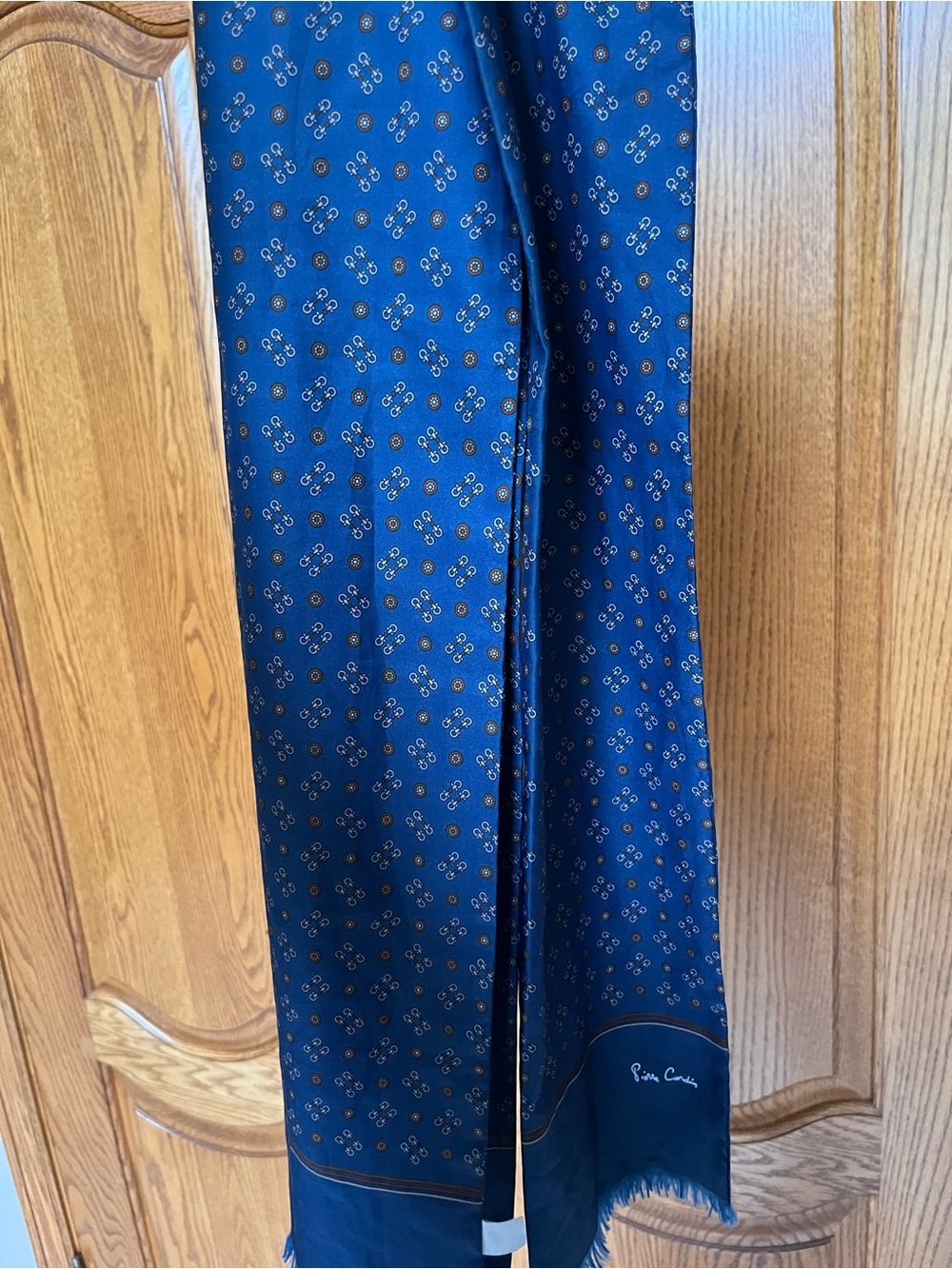 Pierre Cardin Blue and Gold Patterned Men's Scarf